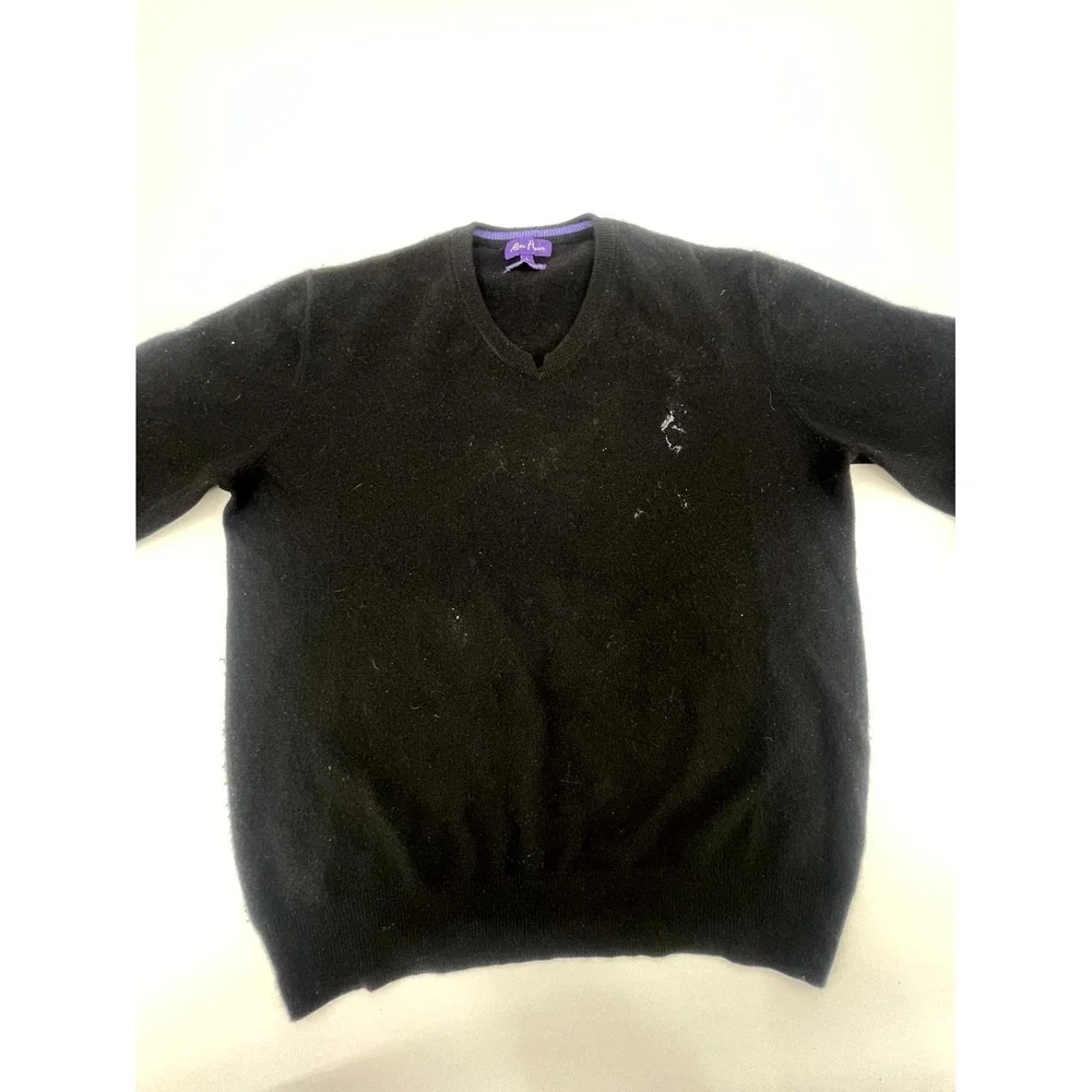 Alan Flusser‎ Sweater Mens Large Black Soft 100% Pure Cashmere Outerwear V-Neck